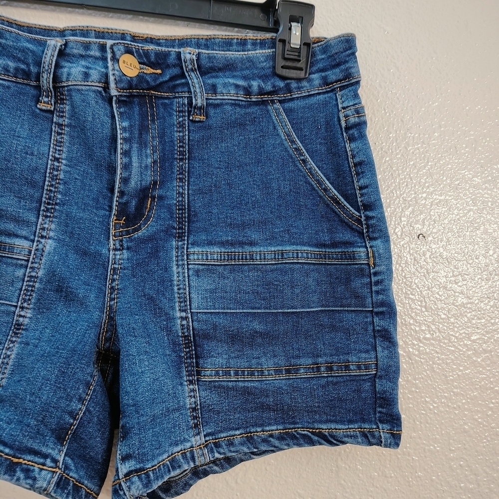 BLEU Women's Blue Denim Shorts Sz 4 Slash Pockets High Rise Stretch - Picture 4 of 9